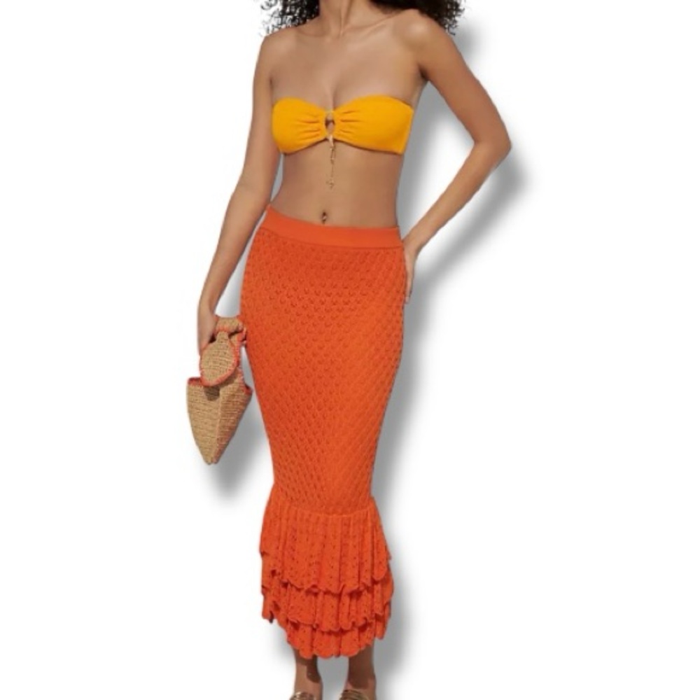 Beach Riot Polly Crocheted Ruffle Hem Midi Skirt Size Small Sunshine Haze